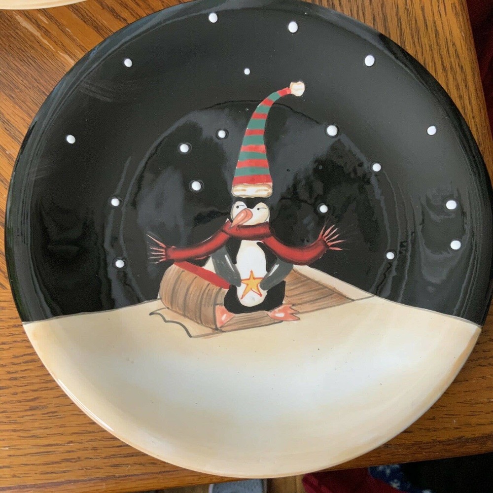 Certified Int'l Midnight Penguin Dessert Plates 8” - Picture 4 of 8